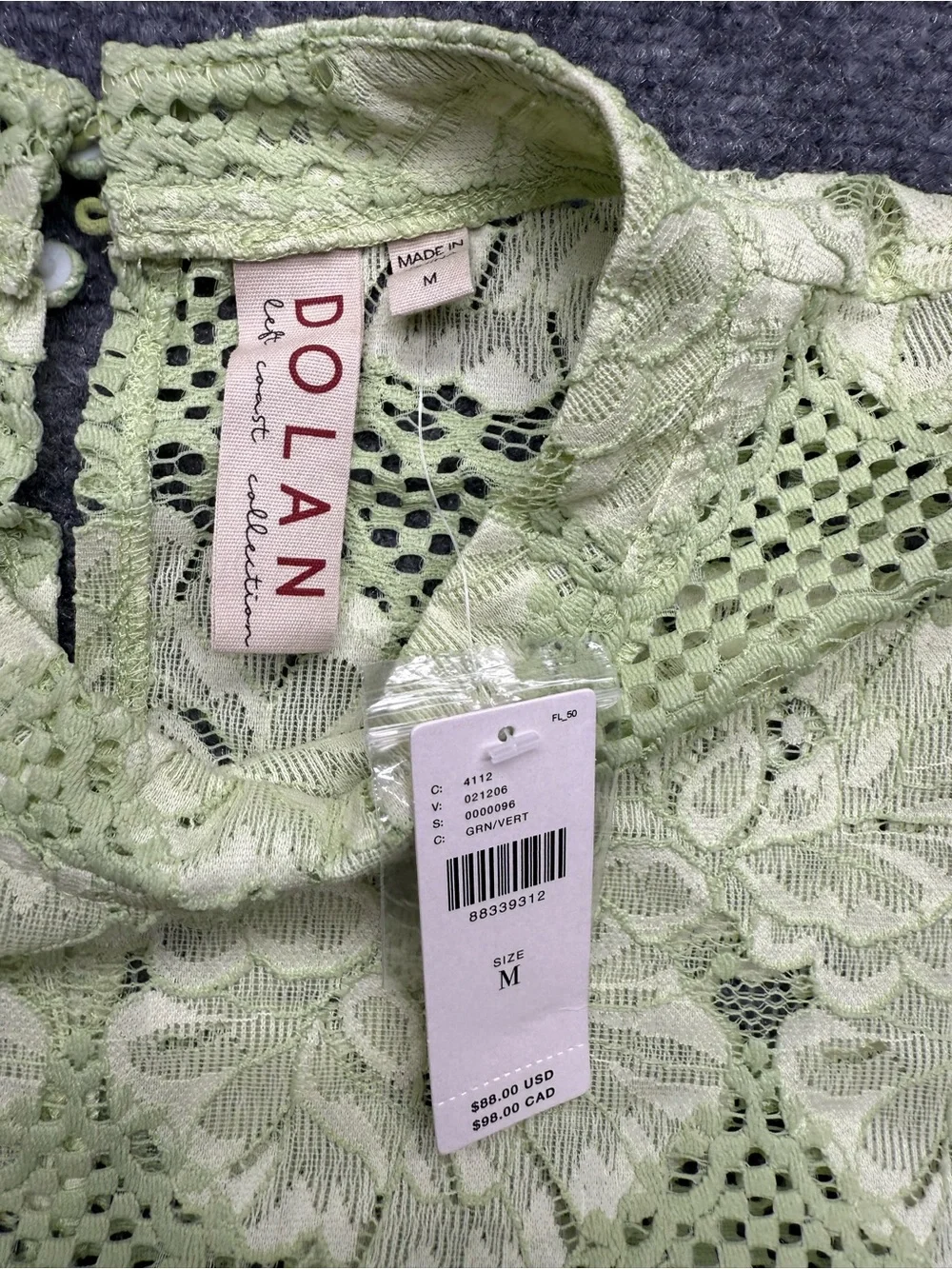 Anthropologie Dolan Woman’s Medium Nwt Lace Floral Long-Sleeve Top Light Green